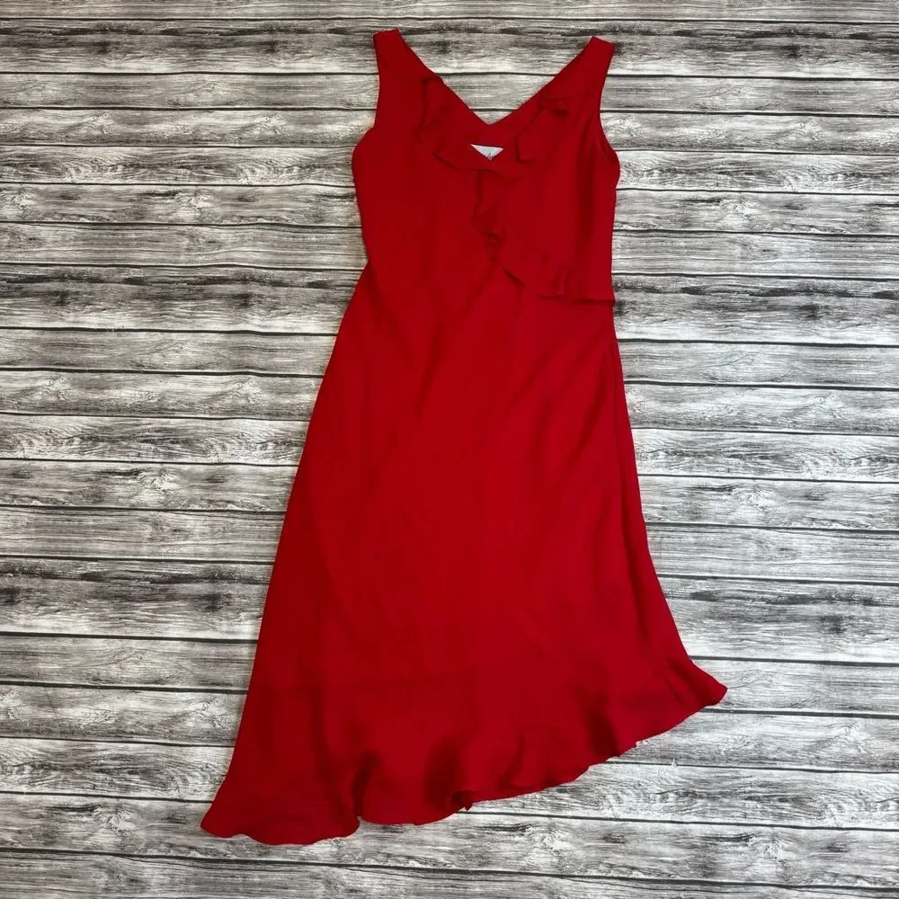 VTG 90s Breakin Loose Women's Red Faux Wrap Dress Mini Ruffle 9/10 - Picture 12 of 13